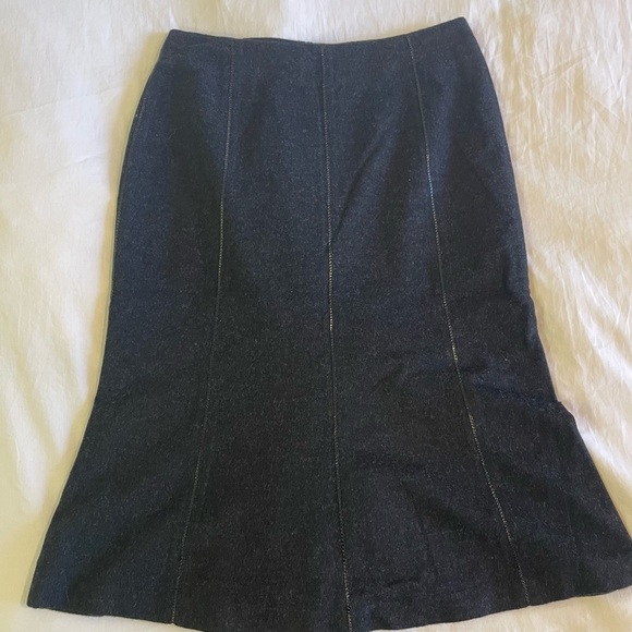 Luisa Beccaria grey wool flannel fluted skirt, black patent stripe,hidden zip 10 - Picture 2 of 4